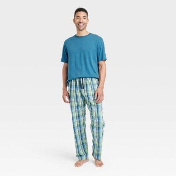 Mens Blue And Green Hanes Premium 2pc Sleep Set Size Medium - Picture 3 of 3